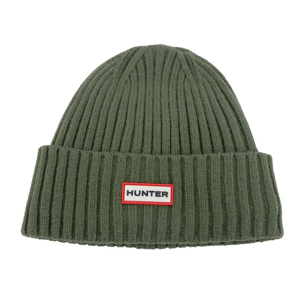 Hunter Women's Green Ribbed Cuff Beanie: Fleece Lined / One Size